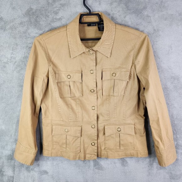 Womens Brown A.N.A Utility Jacket Button Down Long Sleeve Front Pockets Size XL - Picture 2 of 13